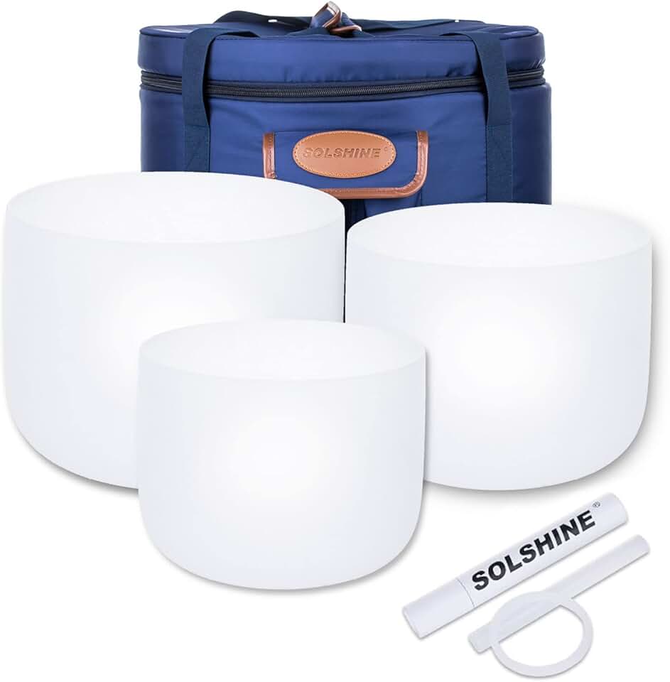 SOLSHINE 3PCS Crystal Singing Bowl Set 8 9 10 inch E G F Chakra Tuned With Singing Bowl Mallet Suede Strikers and O-rings