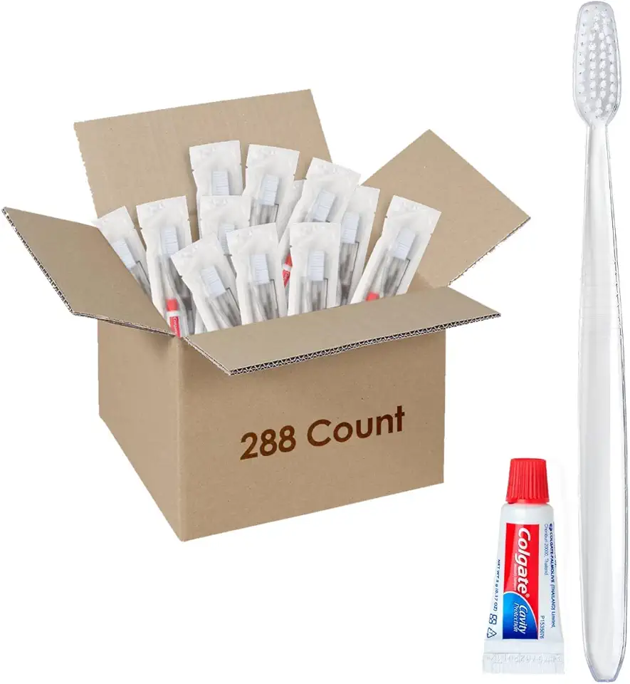 Bulk Disposable Dental Kit Bundle with Toothbrush and Colgate Toothpaste | 288 Count | Individually Wrapped - Travel Size Toiletries, Guest Hotel Amenities