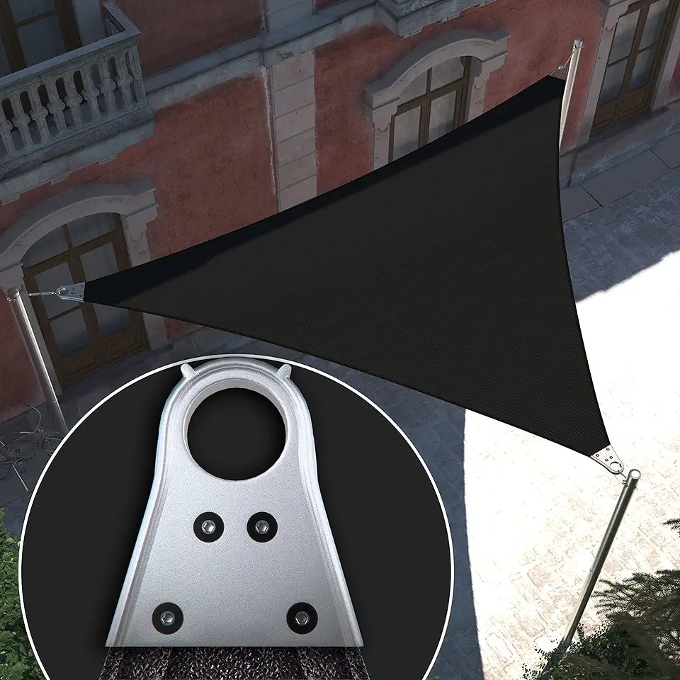 Royal Shade 32' x 32' x 32' Black Triangle Super Ring Sun Shade Sail Canopy RSAWTN, Heavy Duty Durable Structure, Reinforced Corners & Edges, 260 GSM Permeable Fabric (We Make Custom Size)