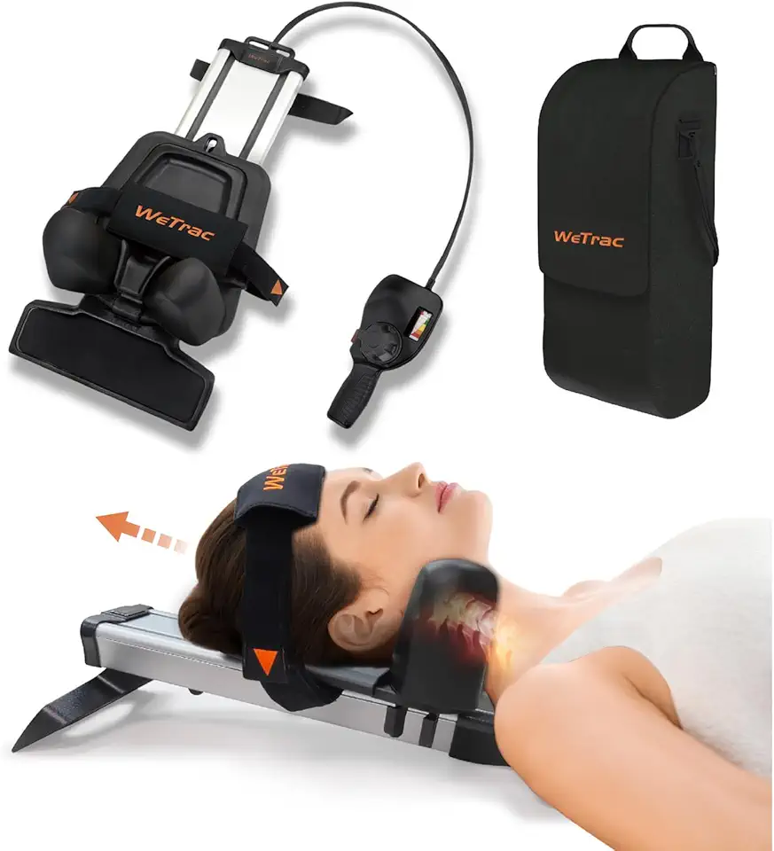 WeTrac Cervical Neck Traction, Relaxer and Stretcher , Pain Relief for Spinal Decompression, Relieving Pinched Nerves, and Cervical Pain, Home Use, with Travel Bag, by iStim
