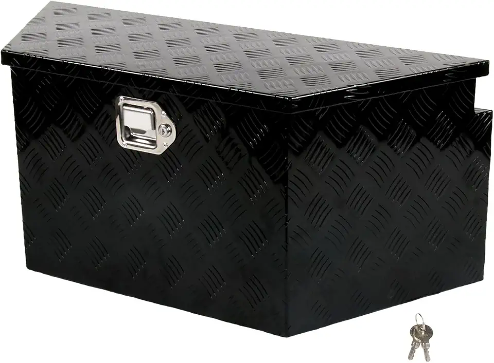 34 Inch Aluminum Utility Trailer Tongue Tool Box Wide Utility Trailer Tongue Tool Box RV Storage OrganizerTrailer Storage Tool Box With Lock & Keys Black,5 Bar Tread (34