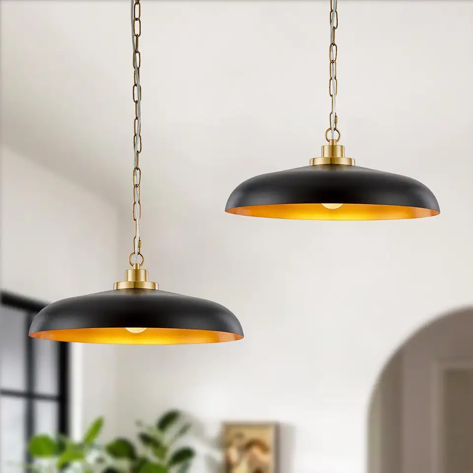 2 Pieces Large Black and Gold Pendant Lighting 17.7inch Farmhouse Pendant Light Fixtures for Kitchen Industrial Modern Pendant Lights Dining Room Hallway Bar Office Entrance