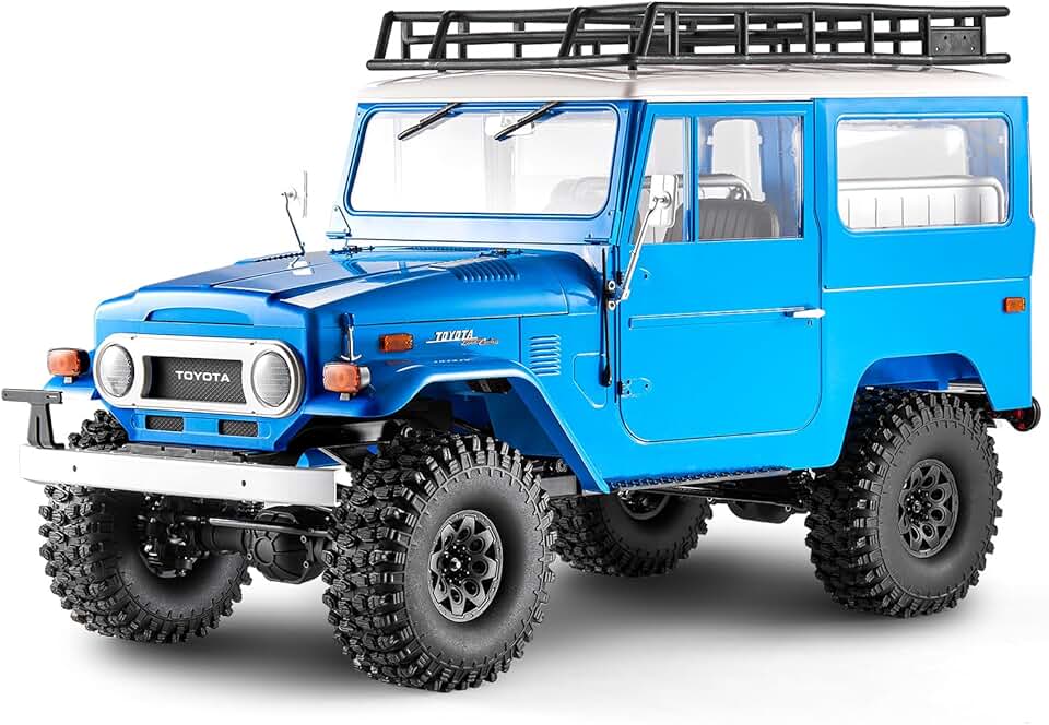 BEEZRC FMS 1/10 RC Crawler FJ40 Toyota Licensed RS 4WD 2.4G Model Car Hobby 4x4 RC Rock Crawler RC Car Offroad RC Truck Remote Control Car with Transmitter for Adults (Blue) FMS11035RSBU