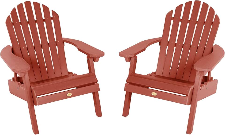 Highwood Hamilton Folding and Reclining Adirondack Chairs, 2-Piece Set, Rustic Red