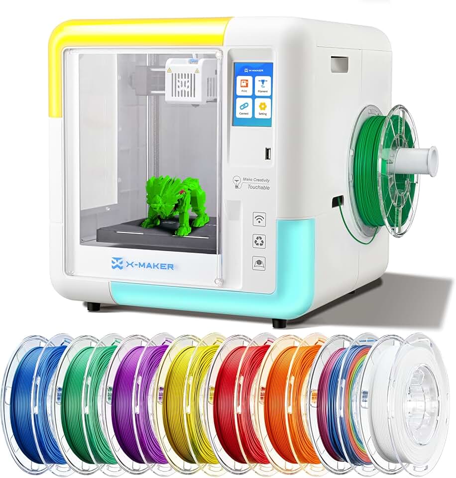 X-Maker 3D Printer for Kids and Beginners, Fully Assembled High-Speed 3D Printer with 8 PLA Filament Set, Leveling-Free Bed, Wi-Fi Printing, Silent, High Precision Small 3D Printer with App