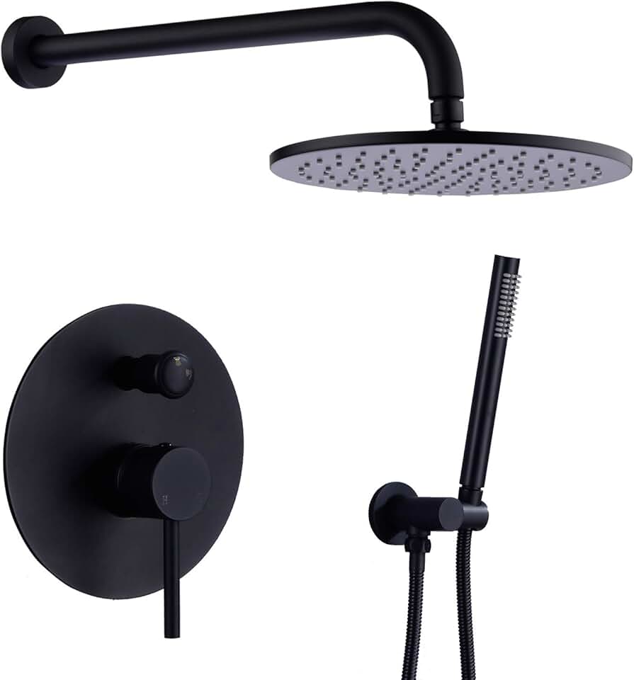 TRUSTMI 12 inch Round Bathroom Luxury Rain Mixer Combo Set Wall Mounted Rainfall Shower Head System Matte Black, (Contain Faucet Rough-in Valve Body and Trim)