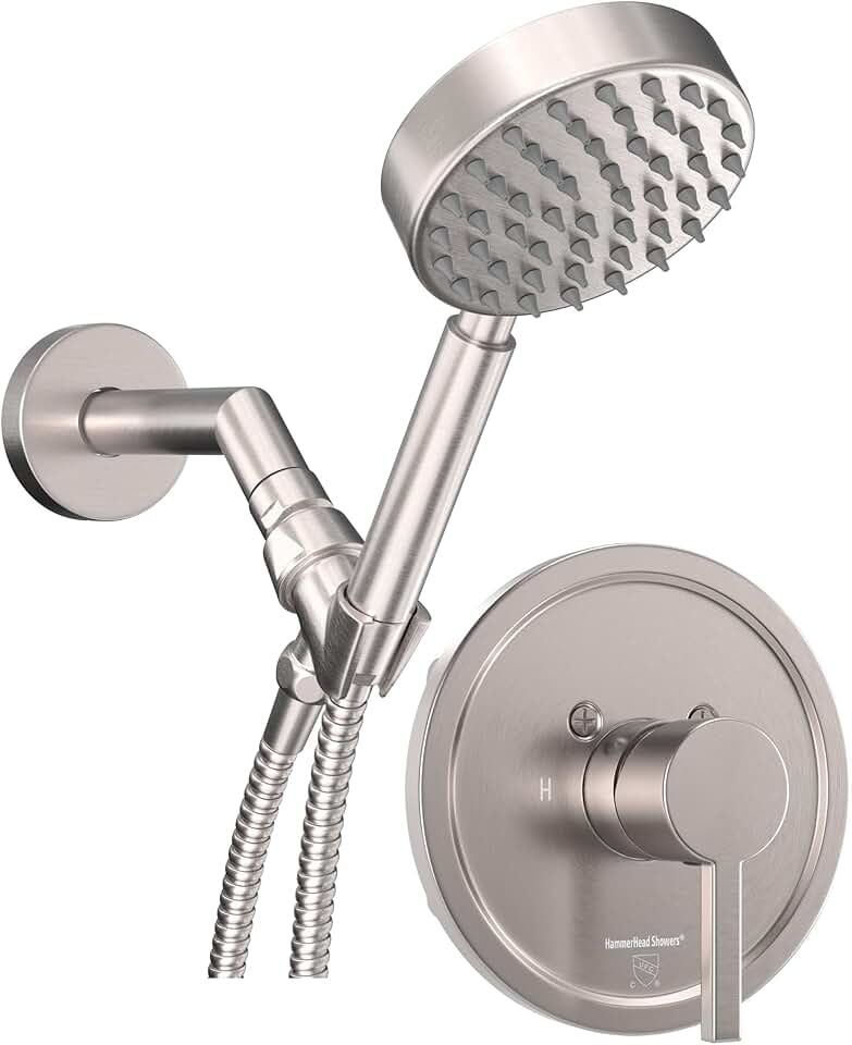 ALL METAL Handheld Shower Head with Hose, Brass Holder, 7