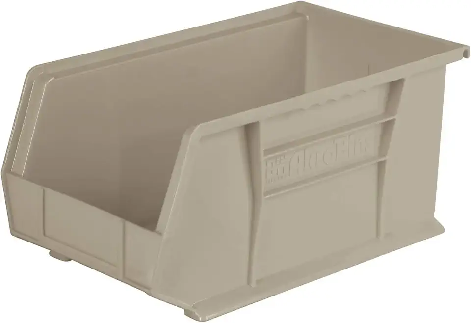 Akro-Mils 30240 AkroBins Plastic Hanging Stackable Storage Organizer Bin, 15-Inch x 8-Inch x 7-Inch, Stone, 12-Pack