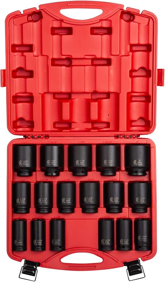 SUNEX TOOLS 4685, 3/4 Inch Drive Deep Impact Socket Set, 17-Piece, SAE, 1