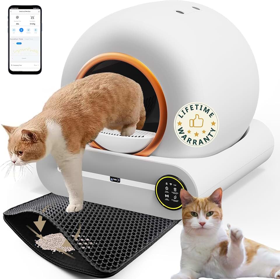 Self Cleaning Litter Box PRO, Automatic Cat Litter Box Self Cleaning with Cat Litter Mat Double Layer Trapping, Automatic Litter Box for Multiple Cats with APP Control Odor Removal