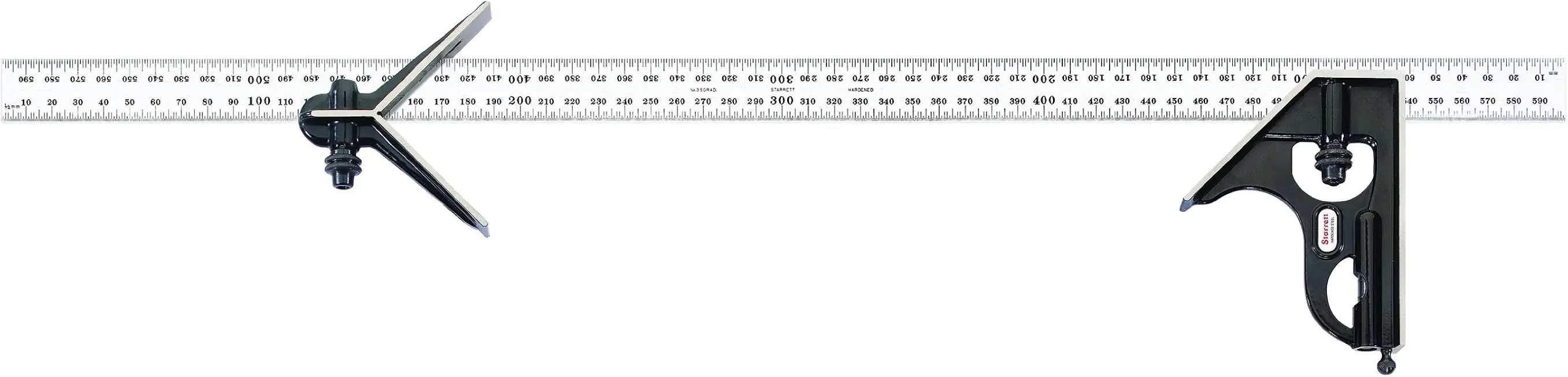 Starrett 33MHC-600 Forged, Hardened Steel Square And Center Heads With Regular Blade Combination Square, Smooth Black Enamel Finish, 600mm Size