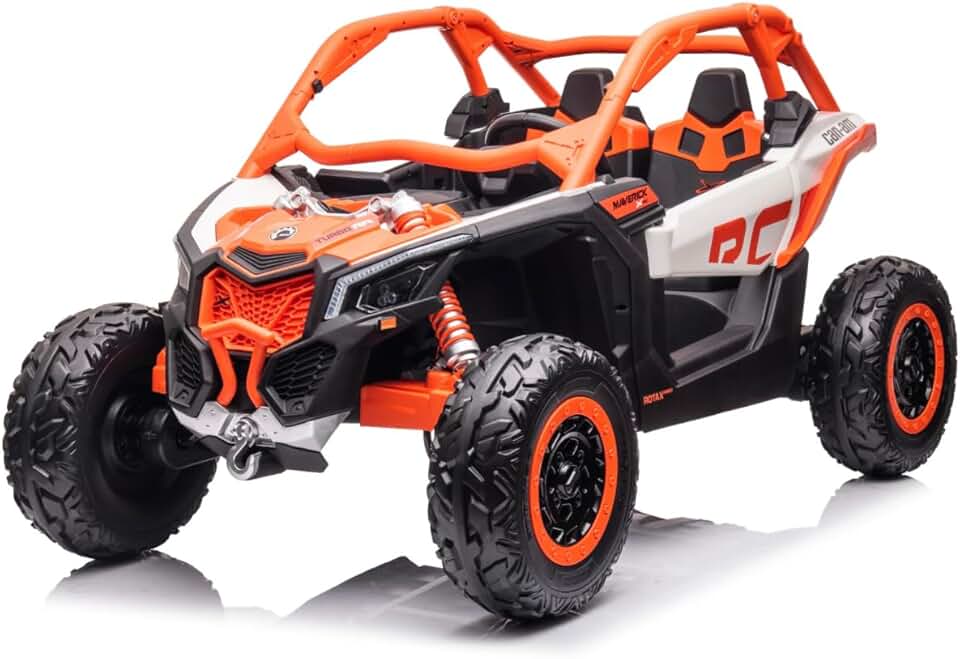 24V 2-Seater 2WD Off-Road Buggy Licensed CAN-AM Maverick Ride On Toy Car with Remote Control SXS UTV Kids Electric Vehicle, EVA Tires Wheels, Music Play, orange