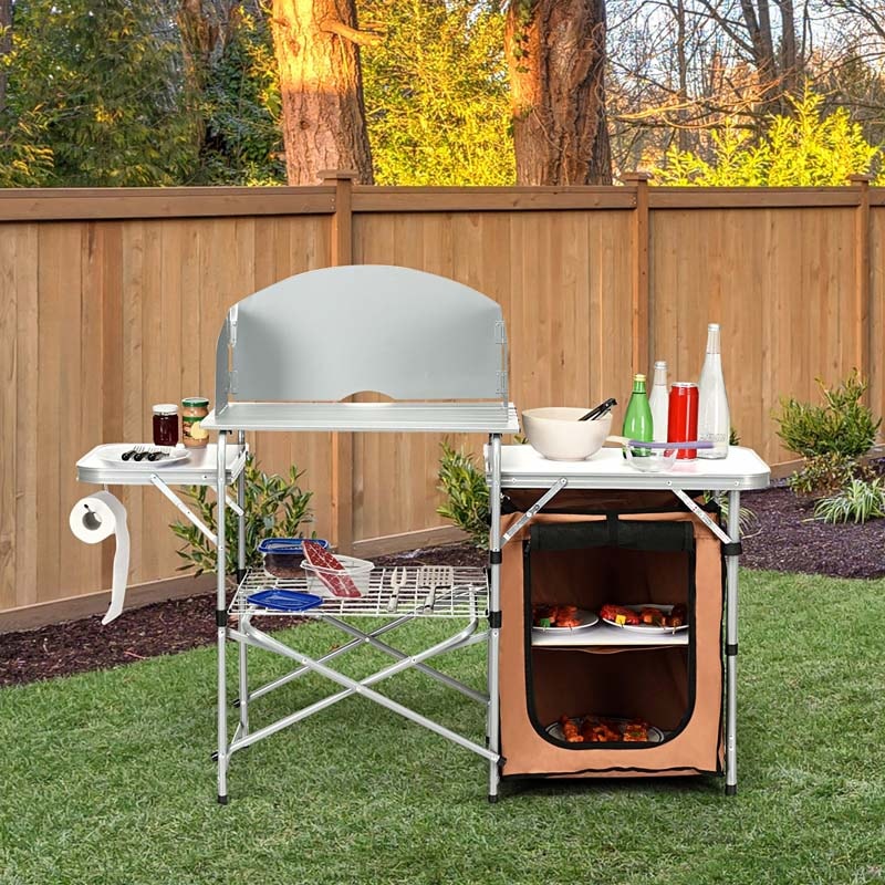 Portable Camping Kitchen Aluminum Outdoor Cooking Table Folding Grill ...