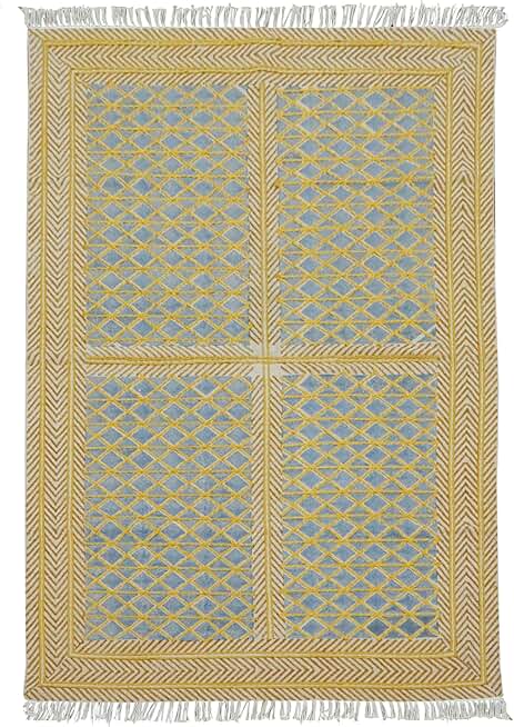 Kilim Rug 8x10 Area Rugs for Living Room Flatweave Rug Blue Brown Cotton Rug Embroidery Washable Dhurrie Indoor Outdoor Boho Rus for Large Area Dining Room Hall Room Patio Doormat