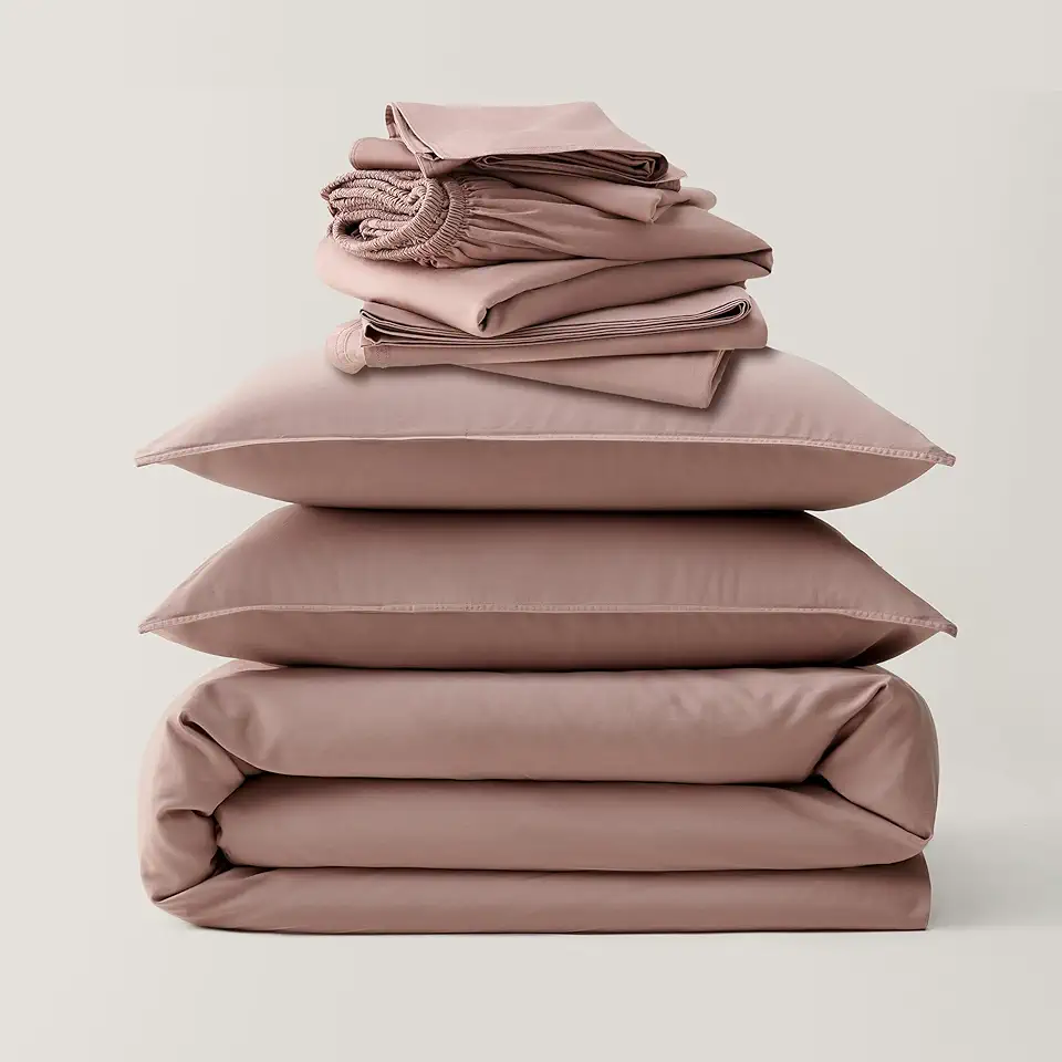 Double Stitch by Bedsure Cotton Tencel Duvet Cover Set and Sheet Set Bundle, Soft Luxury Bedding set, Perfect for House Warming Gift, Dusty Mauve, King