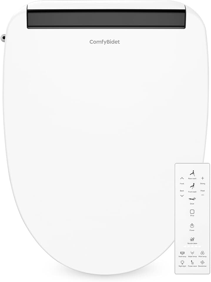 Elongated Bidet Seat with Wireless Remote, Endless Warm Water and Air Dryer, Multiple Wash Modes, Deodorizer, Adjustable Self-Cleaning Nozzles, LED Light, Soft Close Lid (Black)