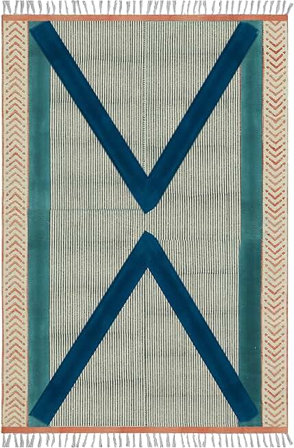 Area Rug 5x8 Kilim Rug Handmade Boho Rug Geometric Rug Black Blue Cotton Area Rug Easy Washable Rug Flatweave Rugs for Small Bedroom Rug Living Room Kitchen Bathroom Laundry Room