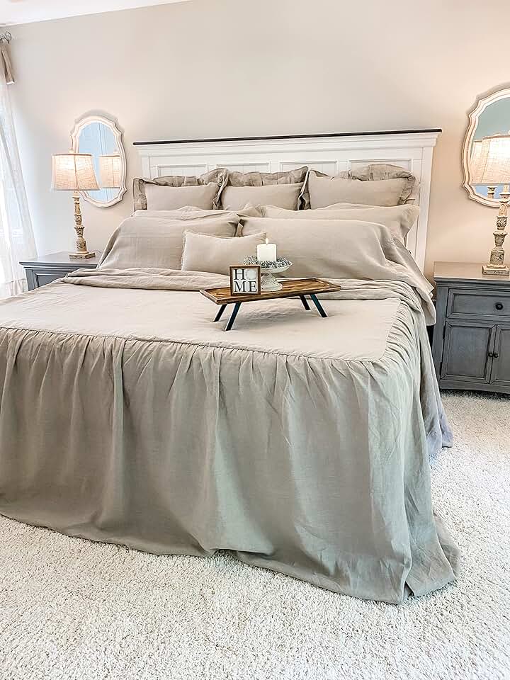 Piper Classics Provincial Linen Natural Beige Ruffled King Bedspread, 72