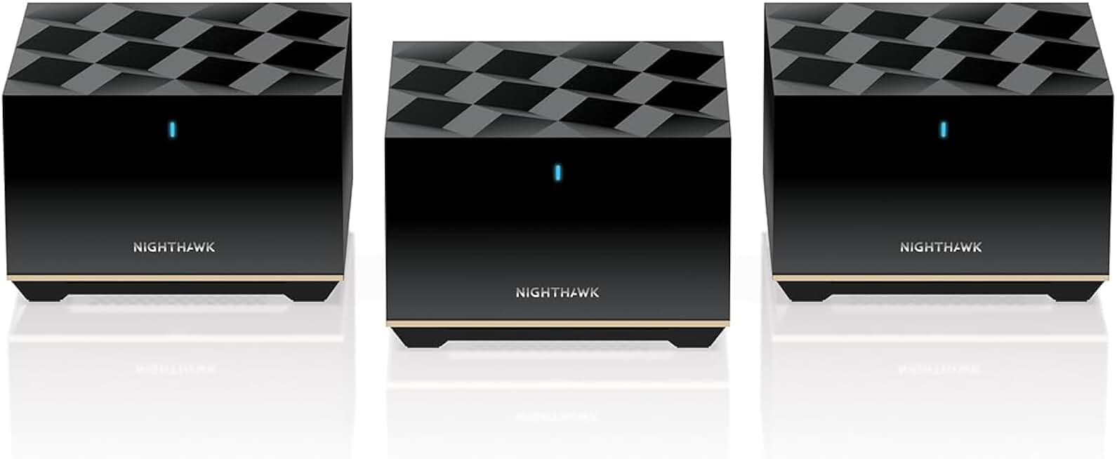NETGEAR Nighthawk Tri-Band Whole Home Mesh WiFi 6E System (MK93S) – Router + 2 Satellite Extenders - 5.7Gbps Speed - Coverage up to 7,500 sq. ft., 100 Devices - Includes 1-Yr Armor - AXE5700 802.11ax