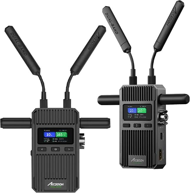 ACCSOON CineView 2 SDI Wireless Video Transmission System Transmitter&Receiver 2.4+5Ghz for Live Streaming 1080p 60fps 0.05s Latency 1500ft Range up to 4 Devices Monitoring
