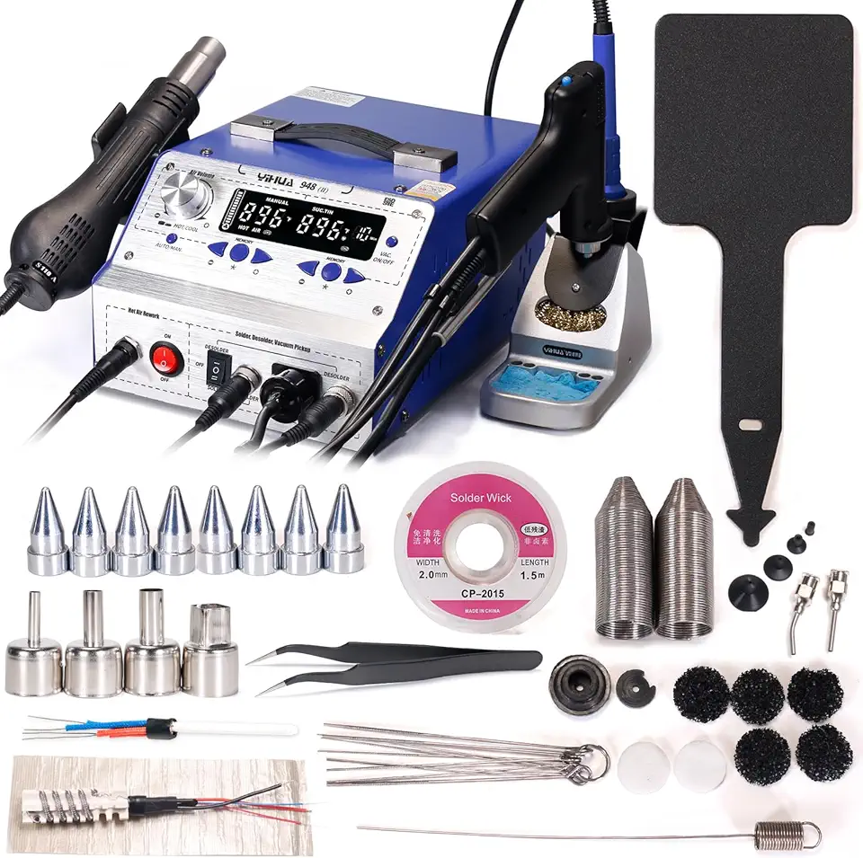 YIHUA 948-II Professional Soldering, Desoldering & Rework Station bundle with the #948N Desoldering Nozzles with Iron Holder, Soldering Iron, and Accessories (40 Items)