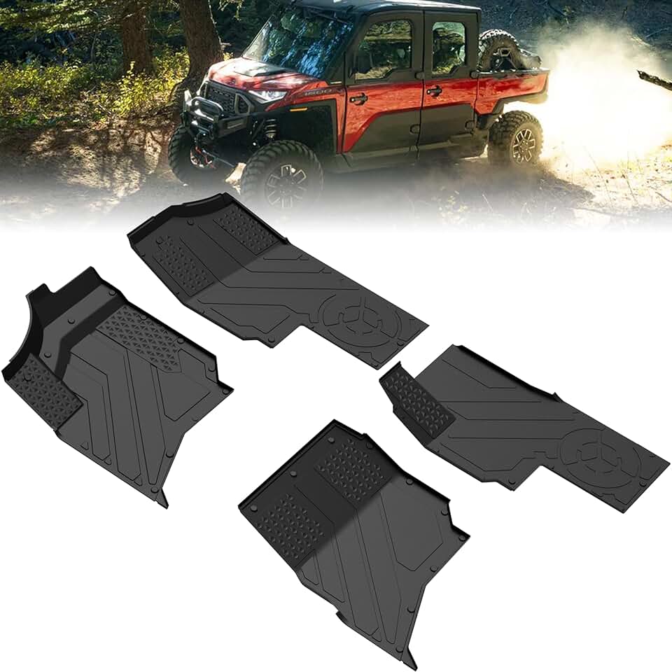 SAUTVS TPE Floor Mats for Polaris Ranger XD 1500 CREW 2024+, Front and Rear Row Floor Liners All Weather Protection Slush Mats Floor Mats for Polaris Ranger XD 1500 CREW 2024+ Accessories