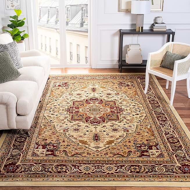 SAFAVIEH Lyndhurst Collection 8' Square Ivory/Red LNH330A Traditional Oriental Non-Shedding Living Room Bedroom Dining Home Office Area Rug