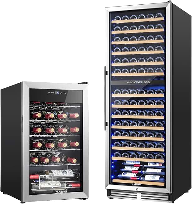 AAOBOSI Wine Fridge, 24 Bottle Wine Cooler, 24 Inch Wine Cooler Dual Zone, 154 Bottles Wine Refrigerator Built in or Freestanding Wine Fridge, Powerful Compressor