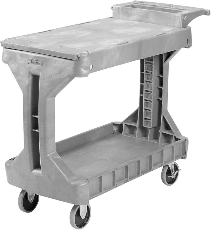 Akro-Mils 30930 ProCart 400 Pound Capacity Heavy Duty 2 Tier Rolling Service Utility Cart with Wheels and Hinged Side Gates, 42-Inch x 19-Inch x 35-Inch, Gray