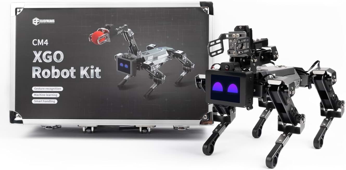 ELECFREAKS CM4 XGO Robotic Dog V2 Kit for Raspberry Pi with an Arm, 15 Movable Joint Python Programming AI Bionic Robot Kit, STEM Educational Teaching Project for Open Source Hardware