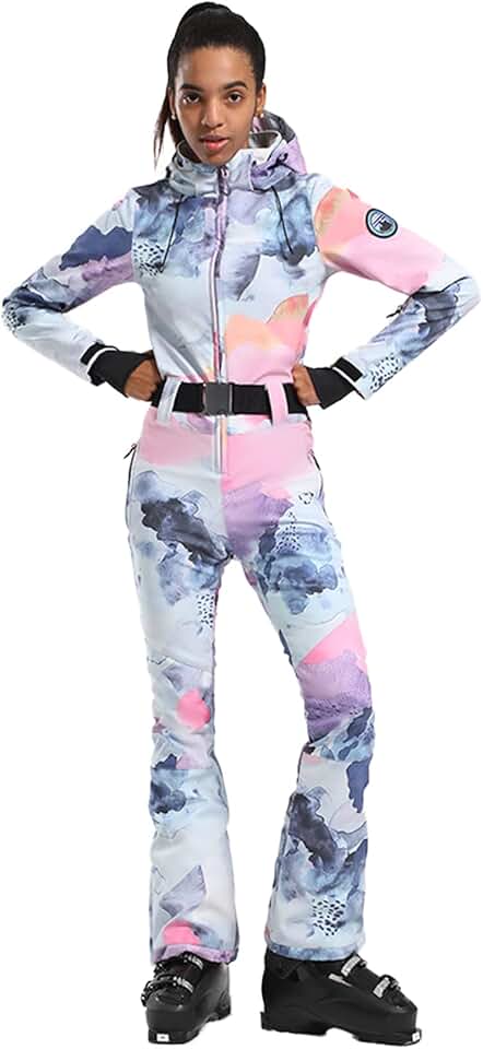 GSOU SNOW Women Ski Suits One Piece Snowboard Slim Fashion Winter Waterproof Windproof Snowsuit Jumpsuit for Outdoor Sports