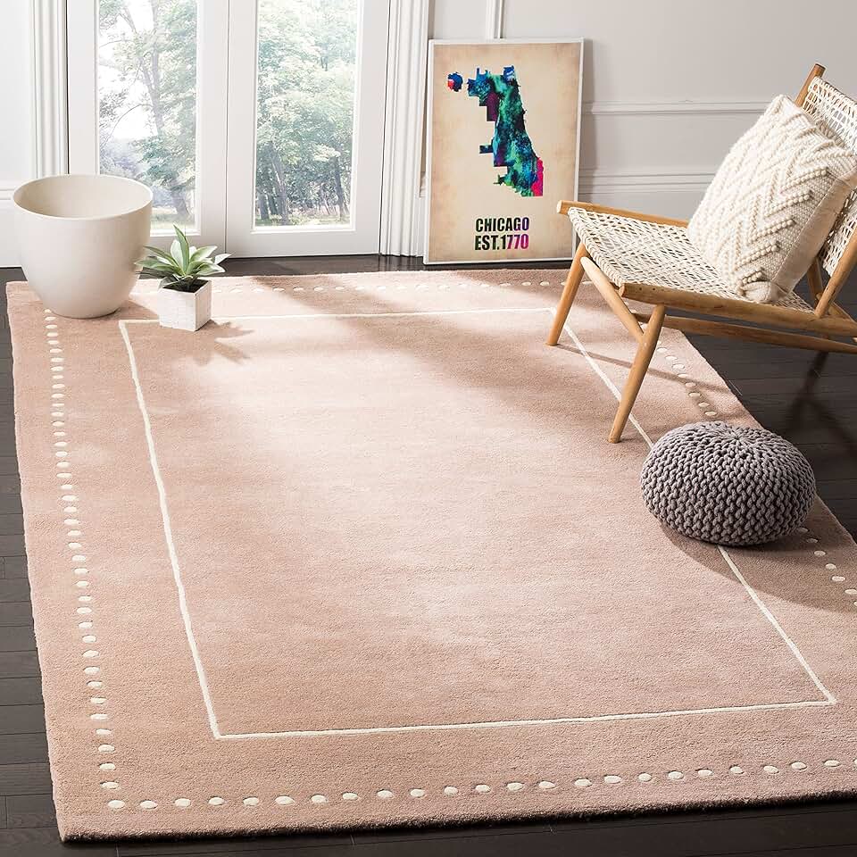 SAFAVIEH Bella Collection Area Rug - 5' x 8', Beige & Ivory, Handmade Dotted Border Wool, Ideal for High Traffic Areas in Living Room, Bedroom (BEL151J)