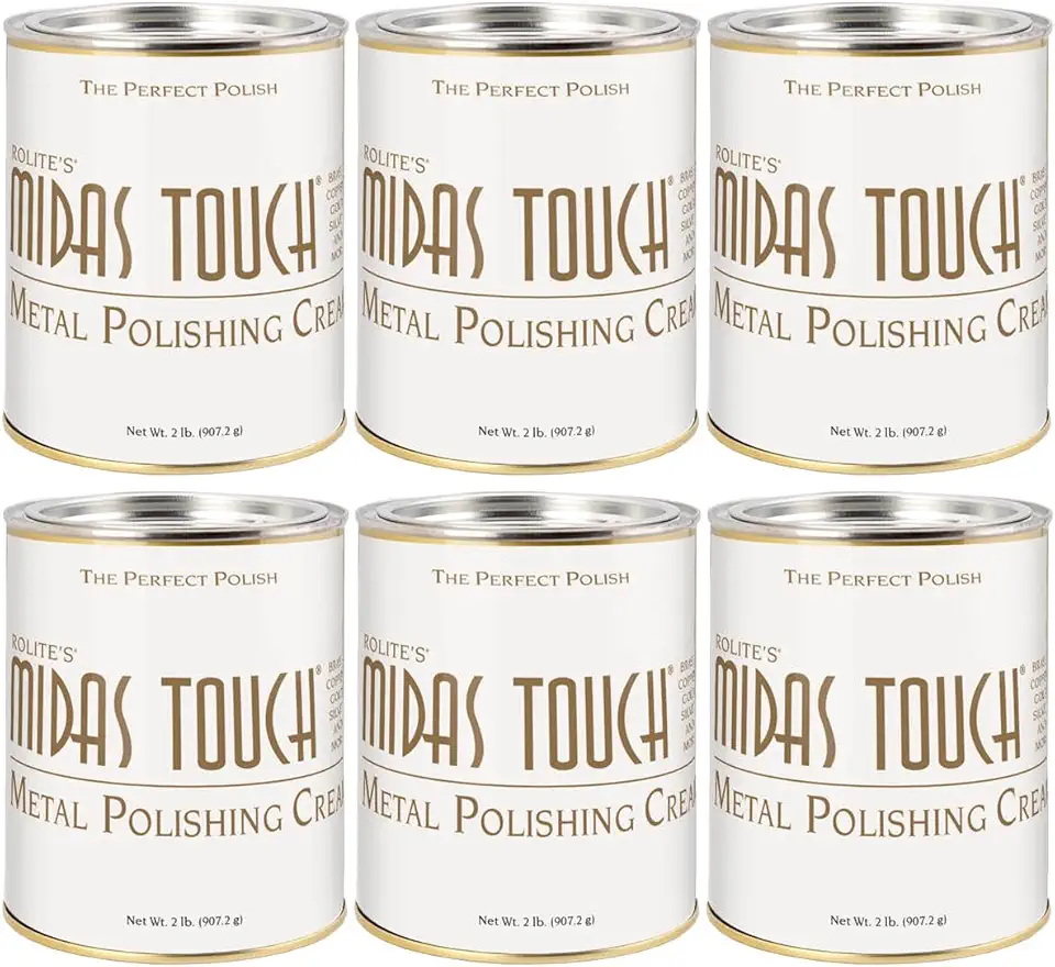 Rolite Midas Touch Metal Polishing Cream - Cleaner and Polishing Rouge for Sterling Silver, Gold, Brass, Chrome, Copper, and Other Metals, Non-Toxic Formula, 2 Pounds, 6 Pack