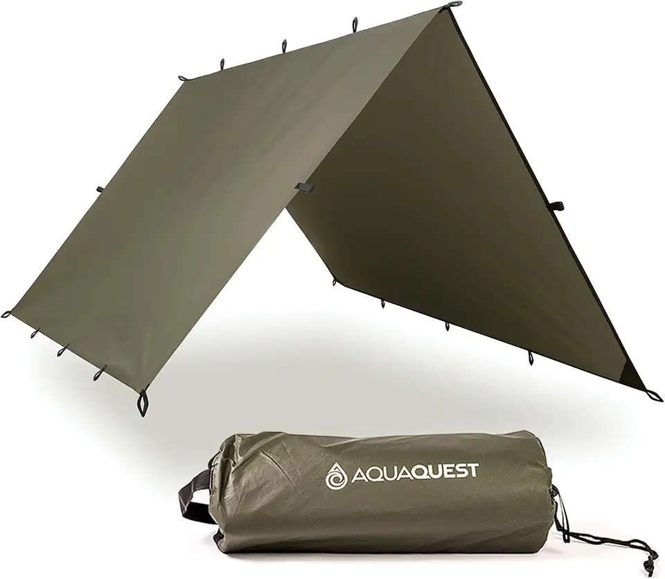 AquaQuest Safari Camping Tarp - Lightweight Durable Rain Fly - Waterproof Camping Essentials for Hiking, Backpacking & Hammock, 20 x 13 ft, Olive Drab