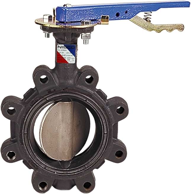 NIBCO LD-3022-3 Series Ductile Iron Butterfly Valve with EPDM Liner and Stainless Steel Disc, Lever-Lock Handle, Lug, 4