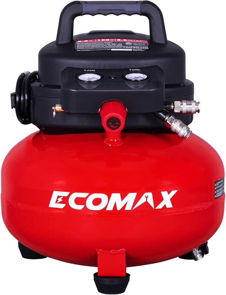 Air Compressor, Portable Air Compressor, 6 Gallon, Pancake Air Compressor, Max 150 PSI, 2.6 CFM @90 Psi, Oil Free Small Electric Air Compressor for Car, Home and Jobsite, Red Model: 0210673