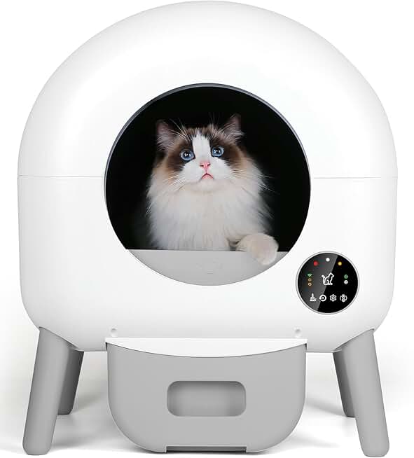 Self Cleaning Litter Box -110L Automatic Cat Litter Box Self Cleaning, All Litter Can Use, with 1 Roll Garbage Bags and Mat, App Control, Big Grey..