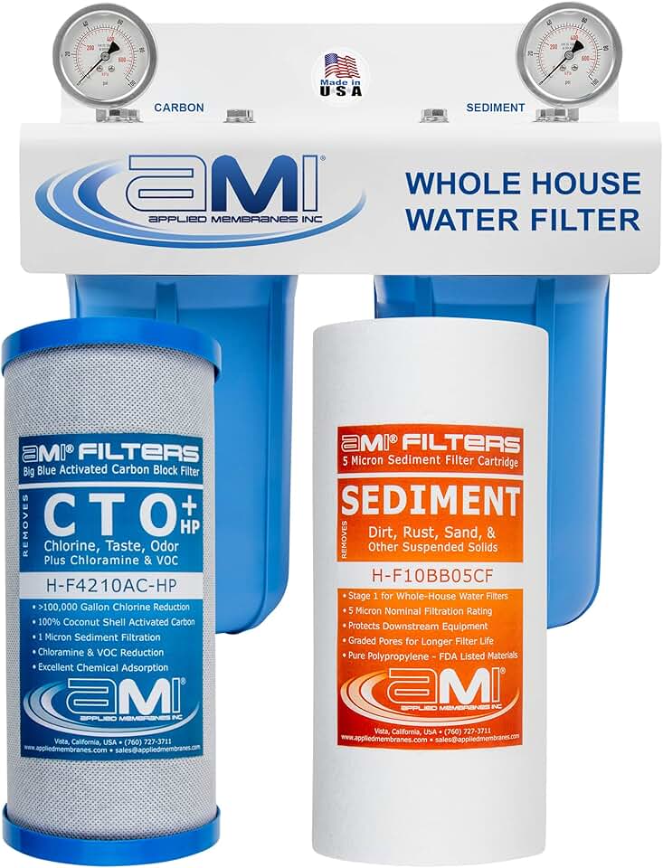 Applied Membranes Inc. 2-Stage Whole-House Water Filter System, 4.5x10-Inch Carbon and Sediment Filter Cartridges