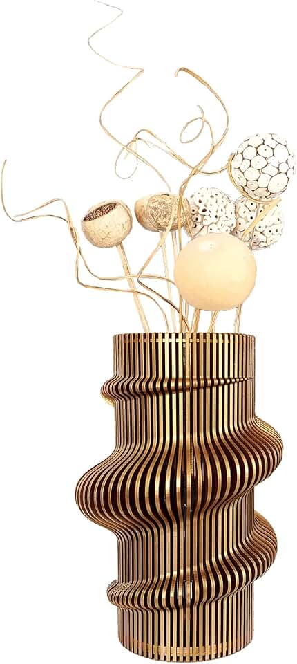 Handmade Parabolic Wooden Vase - Modern Nordic Decor - Sustainable Art Piece for Home & Office - Available in Multiple Colors & Sizes (X-Large, Antique Gold)