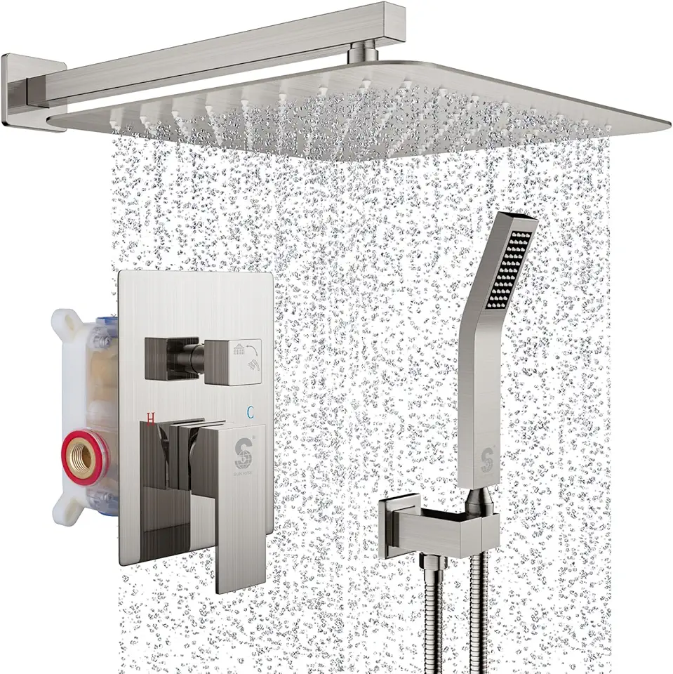 SR SUN RISE Shower Faucet - 16 Inch Rain Shower System - All Metal Shower Fixtures - Brushed Nickel