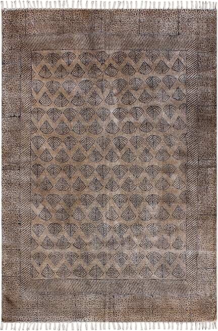 Boho Bedroom Rug Hand Block Printed Cotton Dhurrie Handmade Area Rug Runner Rectangular Square Size Rug Boho Kilim Flatweave Rug Indoor Hallway Living Room 270x360 cm (9x12 Feet)