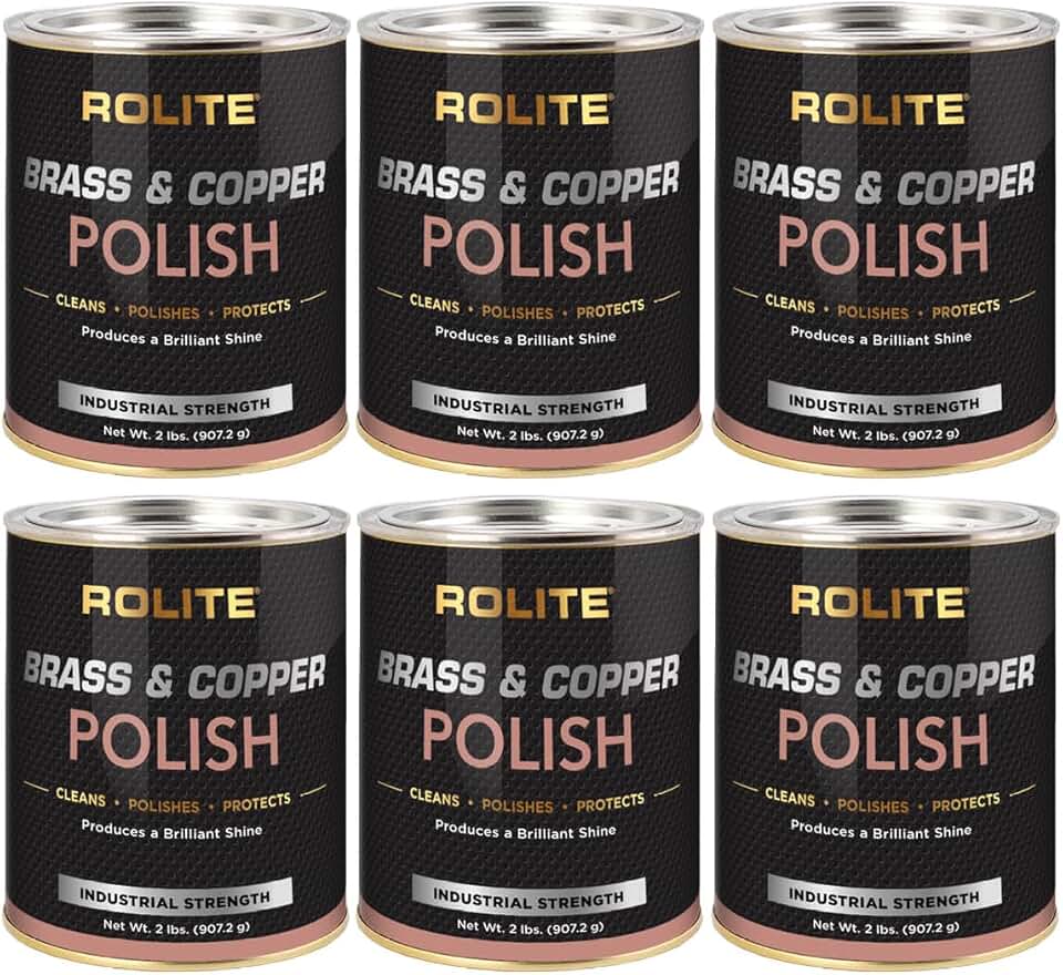 Rolite Brass and Copper Polish - Instant Polishing and Tarnish Removal Cream, Metal Cleaner and Brightener for Antiques, Cookware, Jewelry, and More, 2 Pound, Pack of 6