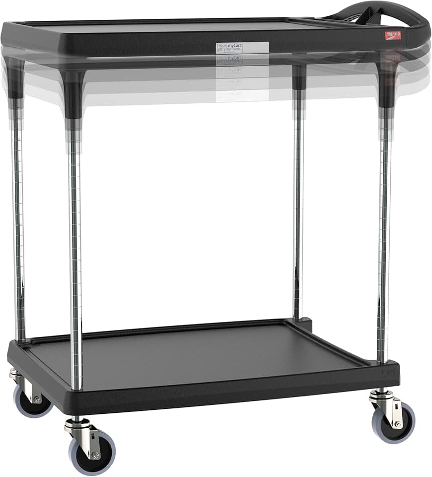 Metro myCart Plus Utility Cart - Choose-Your-Height Adjustable Heavy Duty Rolling Cart for Home, Commercial and Industrial Use - 2-Shelf, 300 lbs Capacity - 23.9