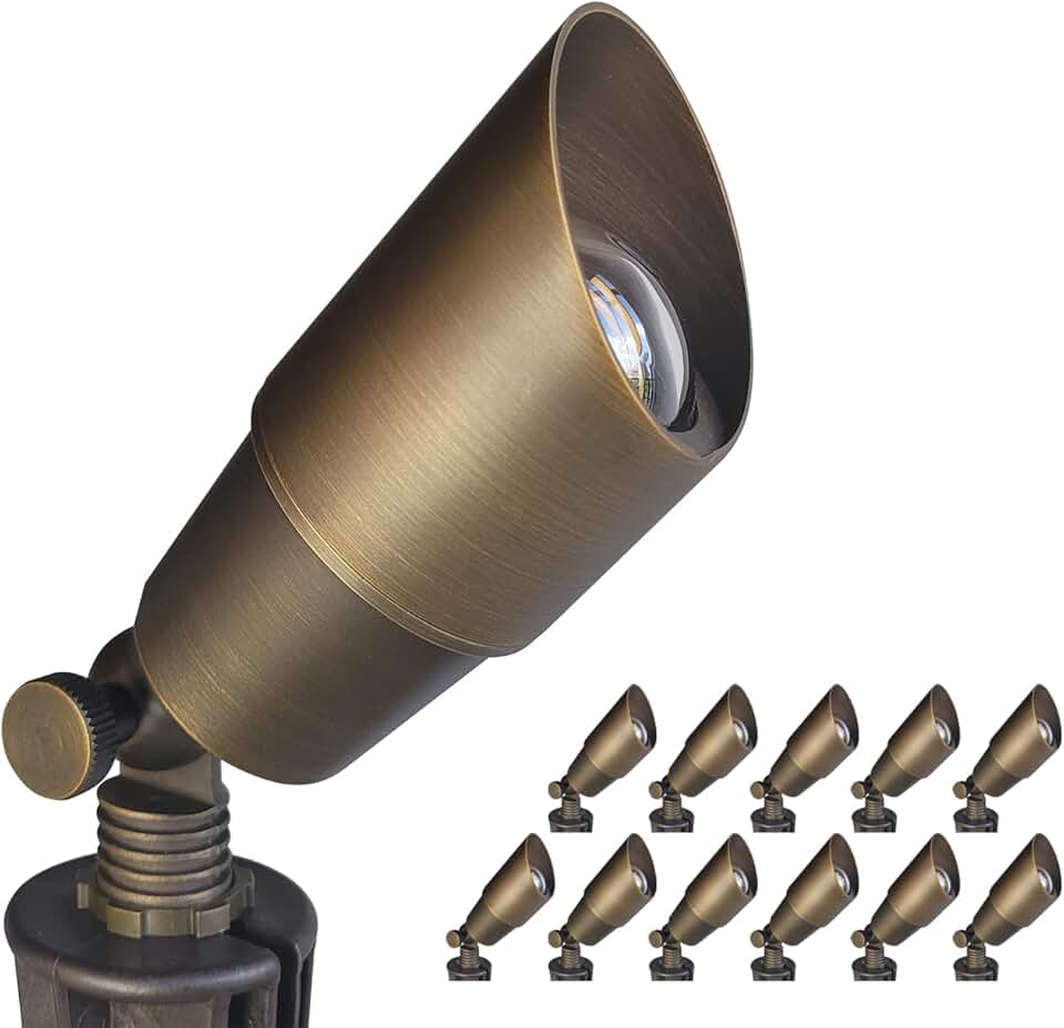 COLOER Die-cast Brass Landscape Spotlights Outdoor, 12V AC/DC Low Voltage LED Garden Landscape Lighting, IP65 Waterproof Outdoor Uplighting (101B,Bronze,12-Pack Without Bulb)