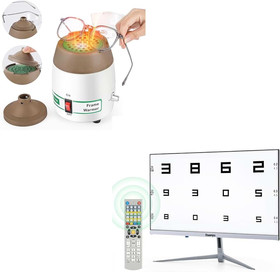 Huanyu Frame Warmer 167-323℉ Eyeglass Frame Heater Adjustable Temperature and Huanyu Frame-Less Full Screen Visual Acuity Chart Digital with Remote 21.5inch Bundle