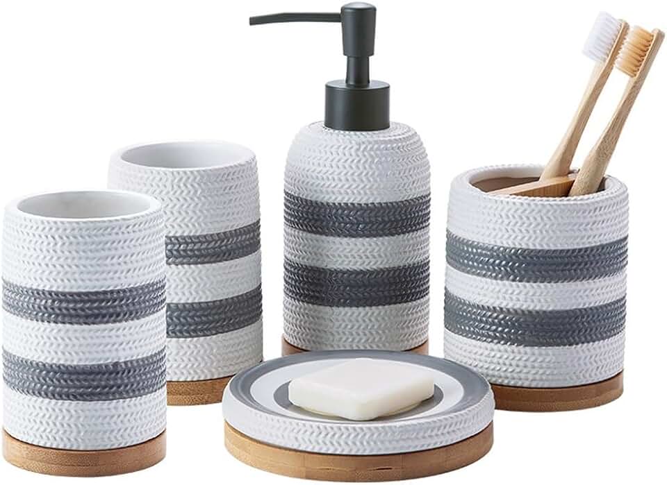 GYLXW Wash Set Ceramics Five Piece Set Soap Box Gargle Cup Soap Bottle Toothbrush Holder Bathroom Decor