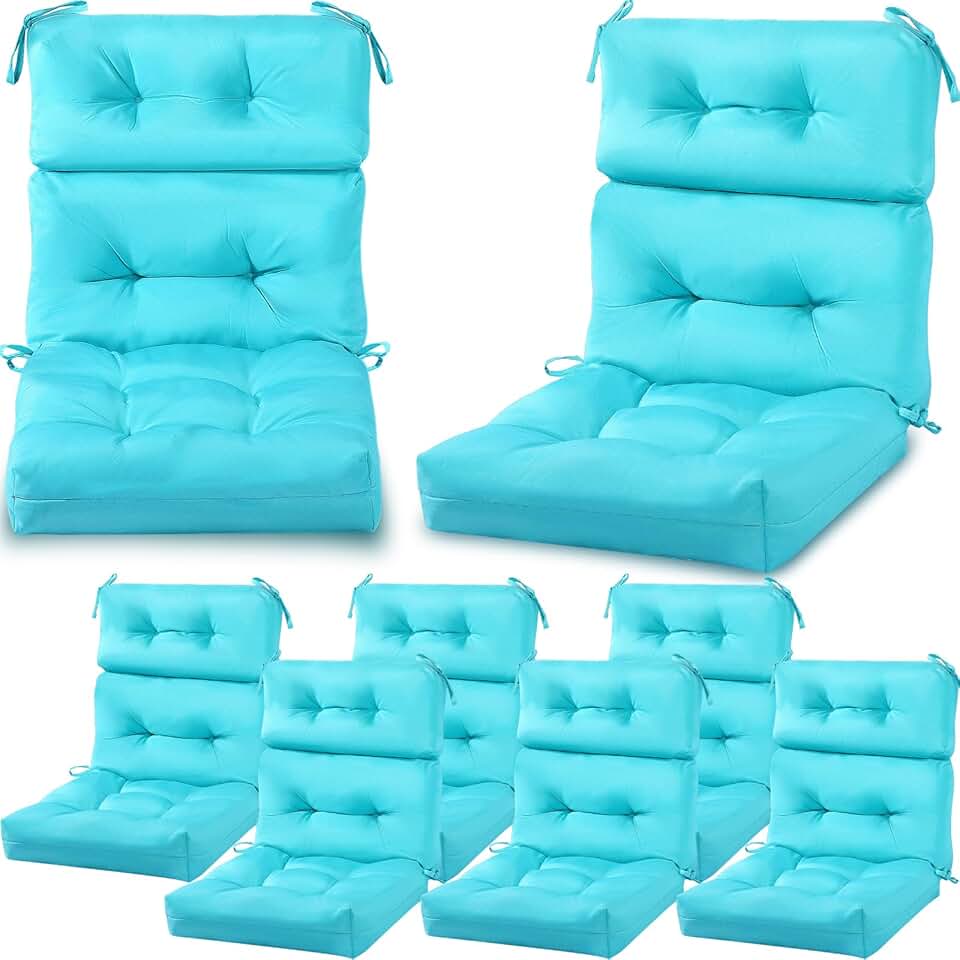 Geelin High Back Patio Chair Cushion Indoor Outdoor Seat Back Chair Cushions Tufted Patio Chair Cushions Waterproof Rocking Chair Pads Weather Replacement Cushions for Furniture (Blue,8 Pcs)