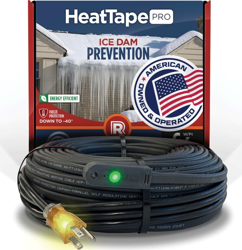 RADIANT SOLUTIONS HeatTapePro - Intelligent Commercial Grade Self-Regulating Heat Cable with GlowCap™ - 10 YR warranty - Ice Dam & Pipe Freeze Protection - 125 ft cable + 10 Ft Cord, 120V, 6 watts/Ft
