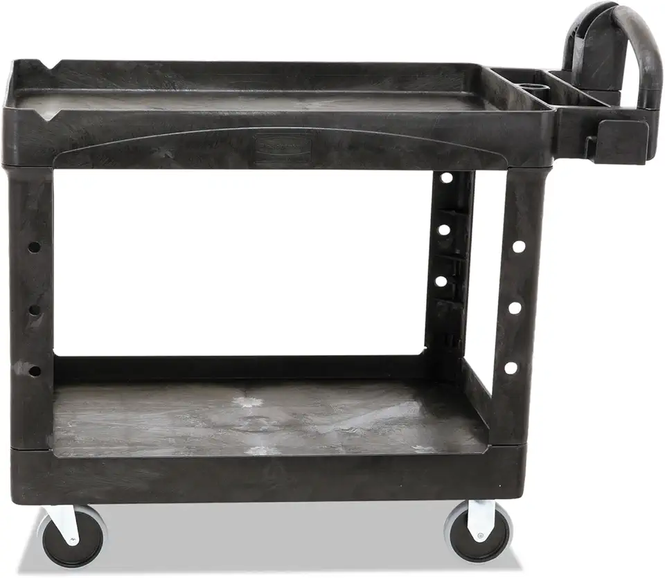 Rubbermaid Commercial 452088BK Heavy-Duty Utility Cart Two-Shelf 25-1/4w x 44d x 39h Black