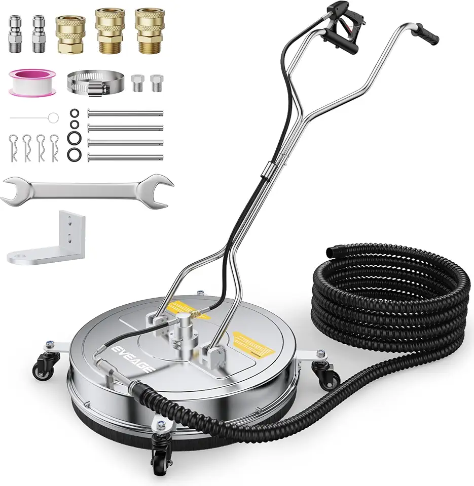 EVEAGE 20'' Pressure Washer Surface Cleaner Dual Handle with Water Recovery-With 4 Wheels, Stainless Steel Housing Power Washer Accessories with 2 Extension Wand, 2 Replacement Nozzles, 4000 PSI,EP004